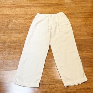 J. Jill Wide Leg Off-White Ivory Elastic Waist Linen Pants with Pockets. Size 12